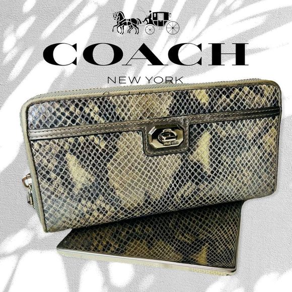 Coach Handbags - Coach Wallet Campbell Turnlock Snakeskin Embossed Leather Accordion Zip